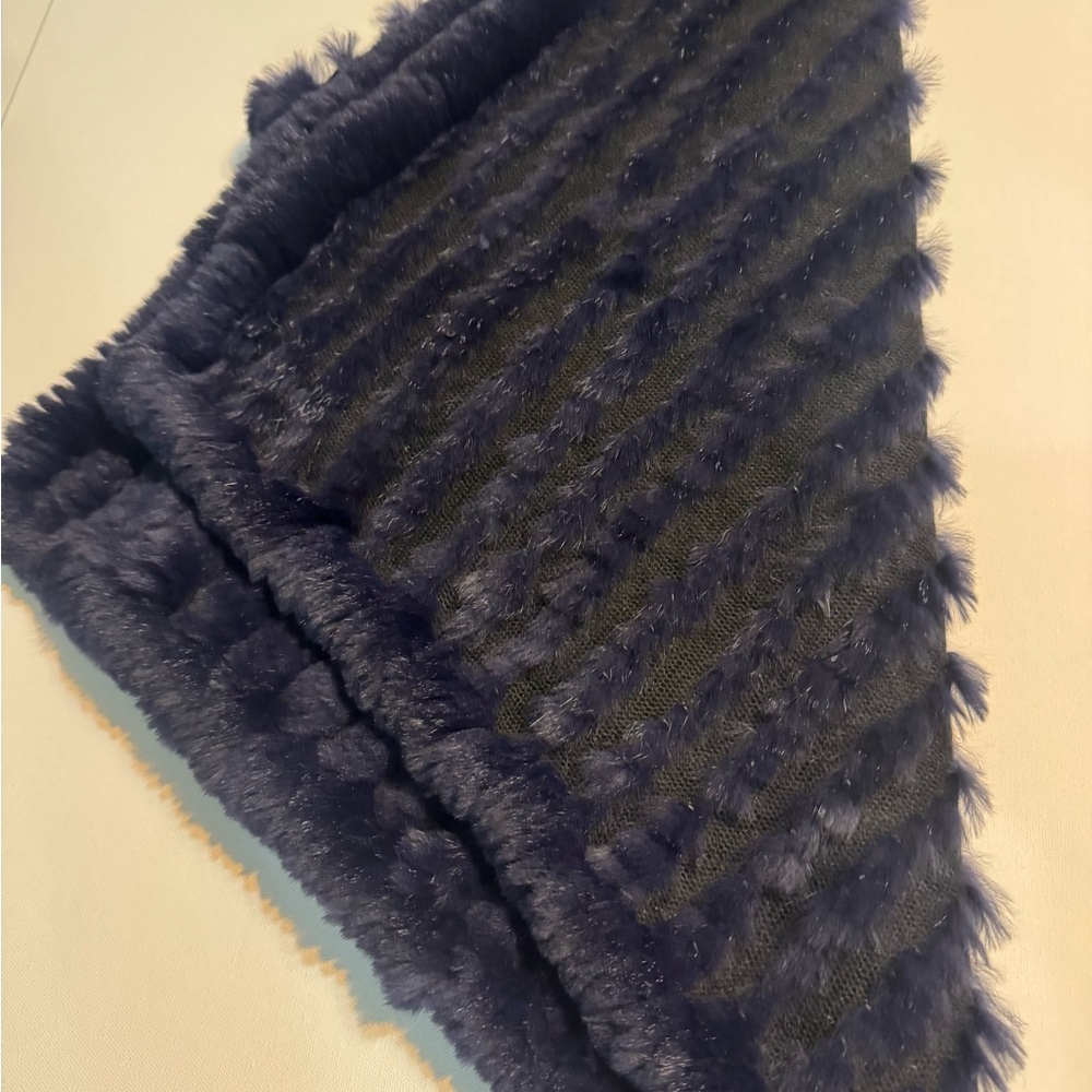 Diana Rosh Navy Poncho Rex Rabbit Fur - Picture 6 of 7